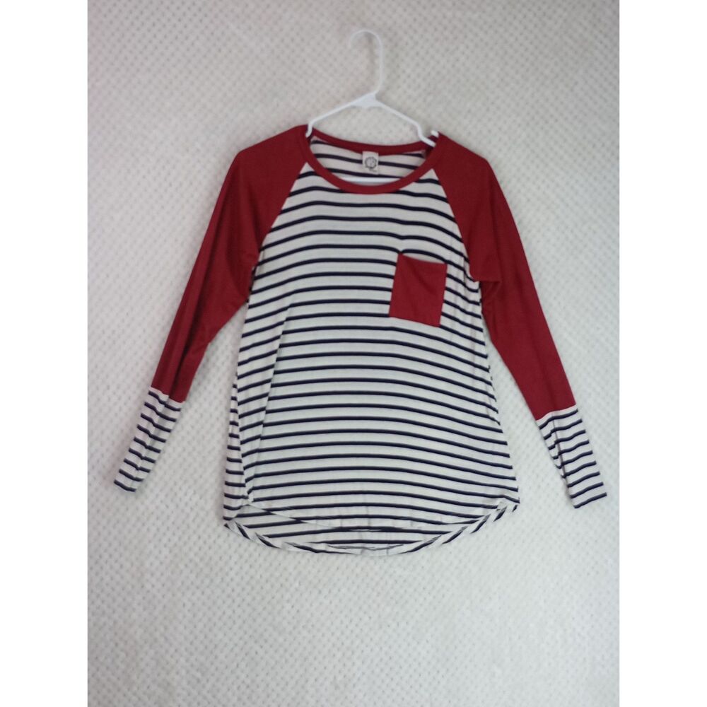 Sun & Moon Women's Medium Red Striped Raglan Long Sleeve Shirt